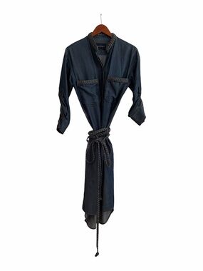 Dark Indigo Midi Shirt Dress with Braided Belt